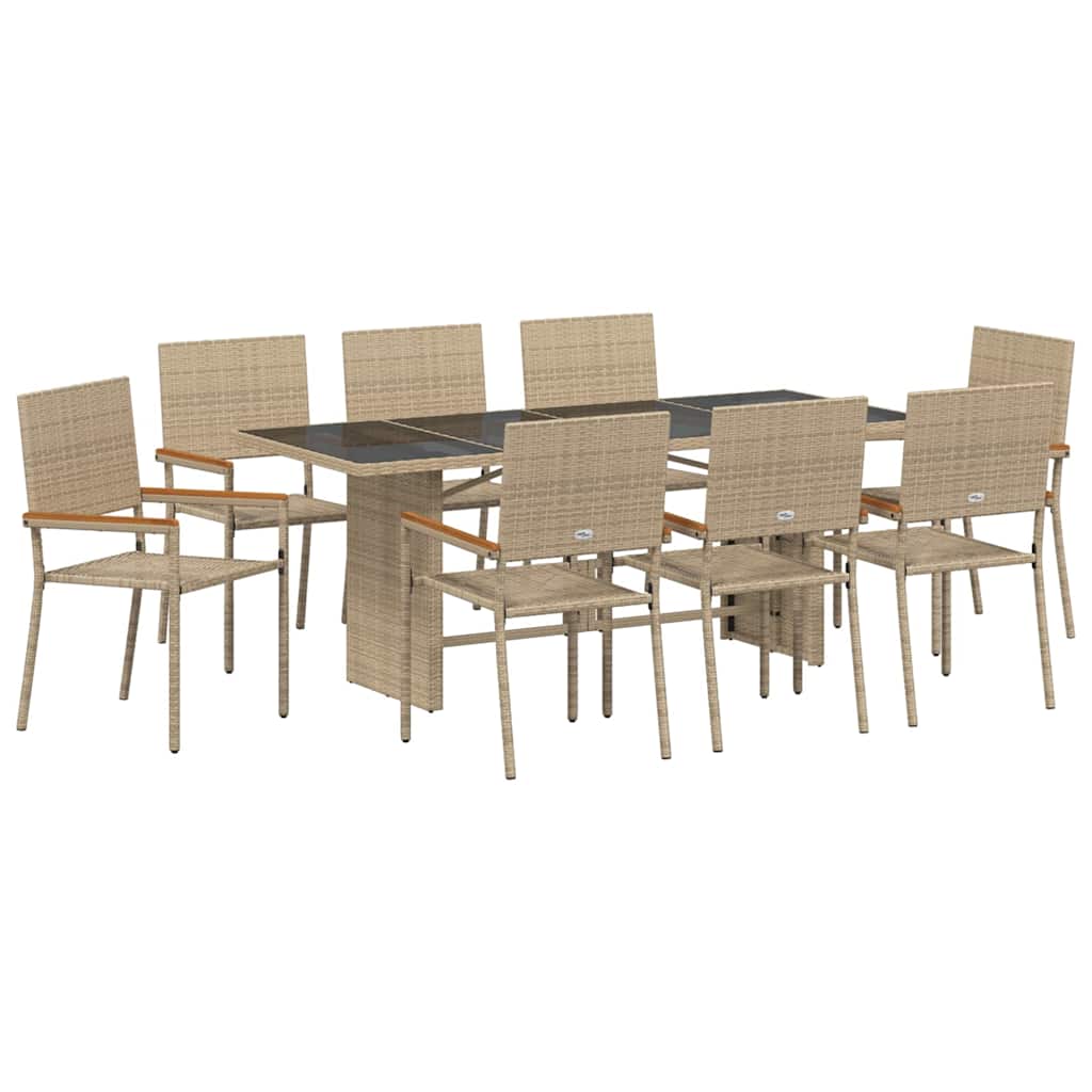 Tuin eettafelset 9 pcs Beige poly rattan is nu te koop bij PeponiXL, paradijselijk wonen!