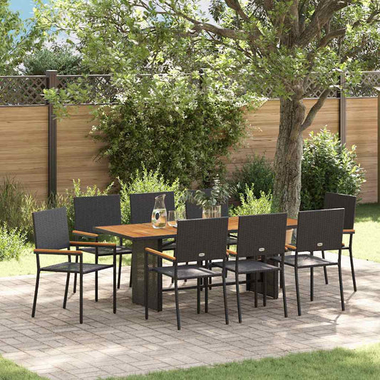 Tuin eettafelset 9 pcs Zwart poly rattan is nu te koop bij PeponiXL, paradijselijk wonen!