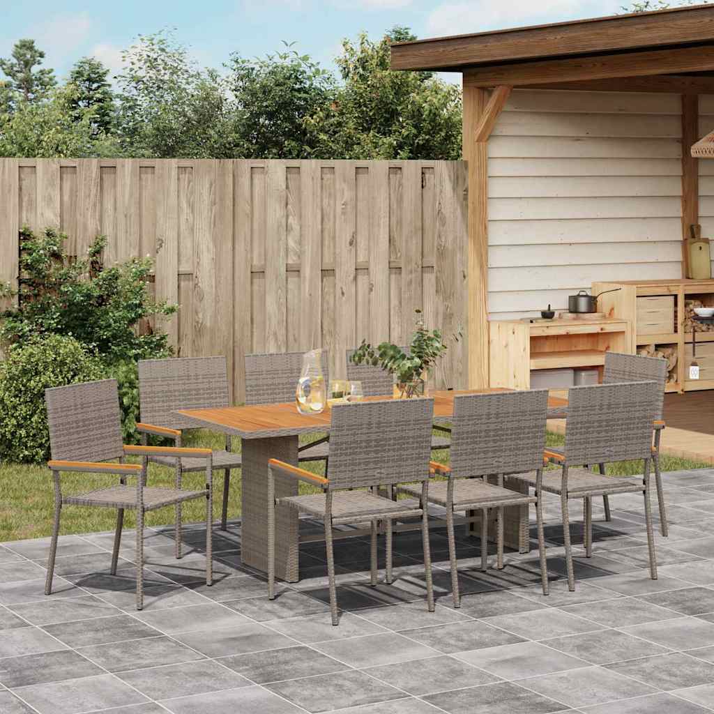 Tuin eettafelset 9 pcs Grijs poly rattan is nu te koop bij PeponiXL, paradijselijk wonen!