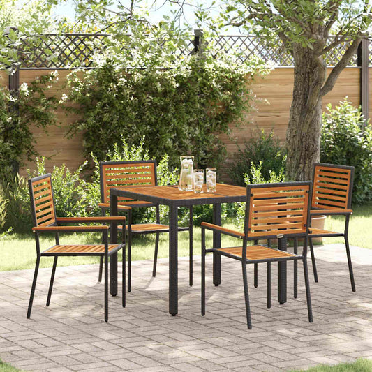 Tuin eettafelset 5 pcs Zwart en Bruin poly rattan is nu te koop bij PeponiXL, paradijselijk wonen!