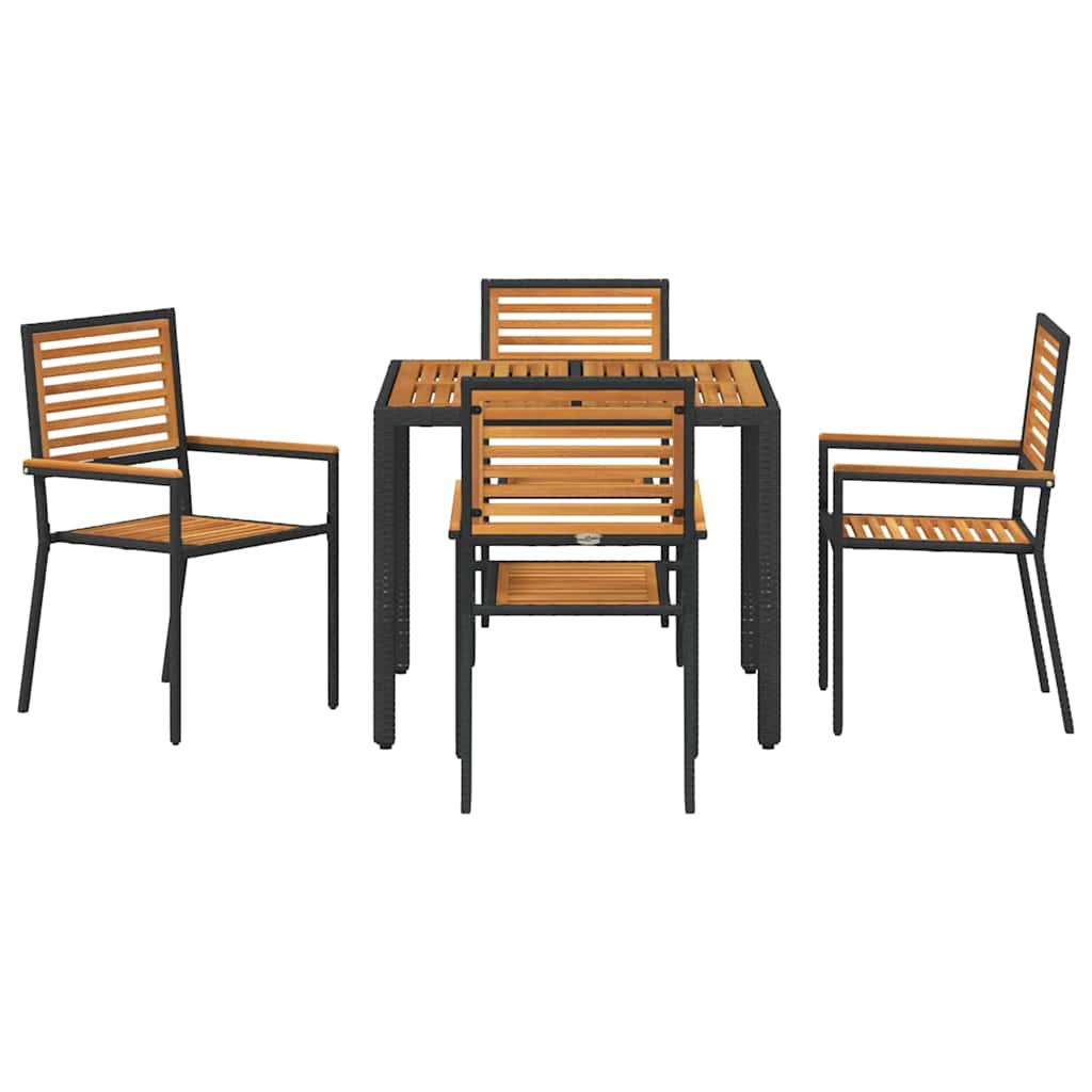 Tuin eettafelset 5 pcs Zwart en Bruin poly rattan is nu te koop bij PeponiXL, paradijselijk wonen!