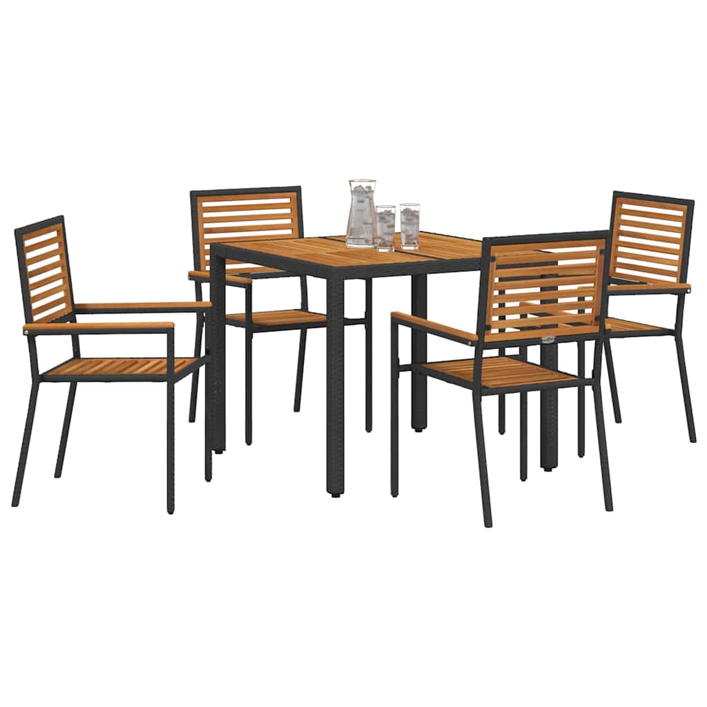 Tuin eettafelset 5 pcs Zwart en Bruin poly rattan is nu te koop bij PeponiXL, paradijselijk wonen!