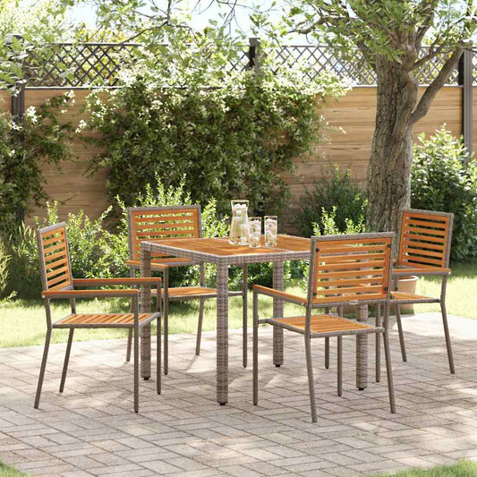 Tuin eettafelset 5 pcs Grijs en Bruin poly rattan is nu te koop bij PeponiXL, paradijselijk wonen!