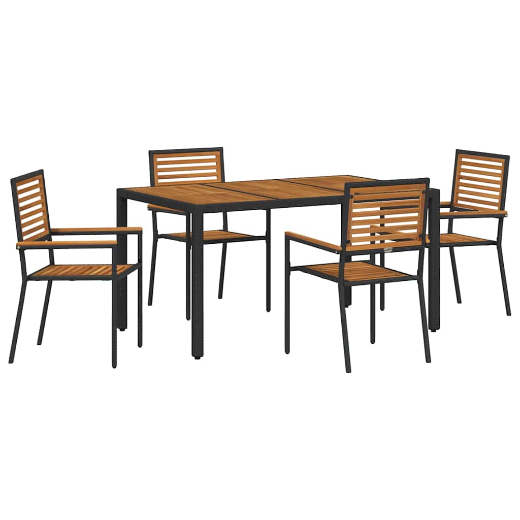 Tuin eettafelset 5 pcs Zwart en Bruin poly rattan is nu te koop bij PeponiXL, paradijselijk wonen!