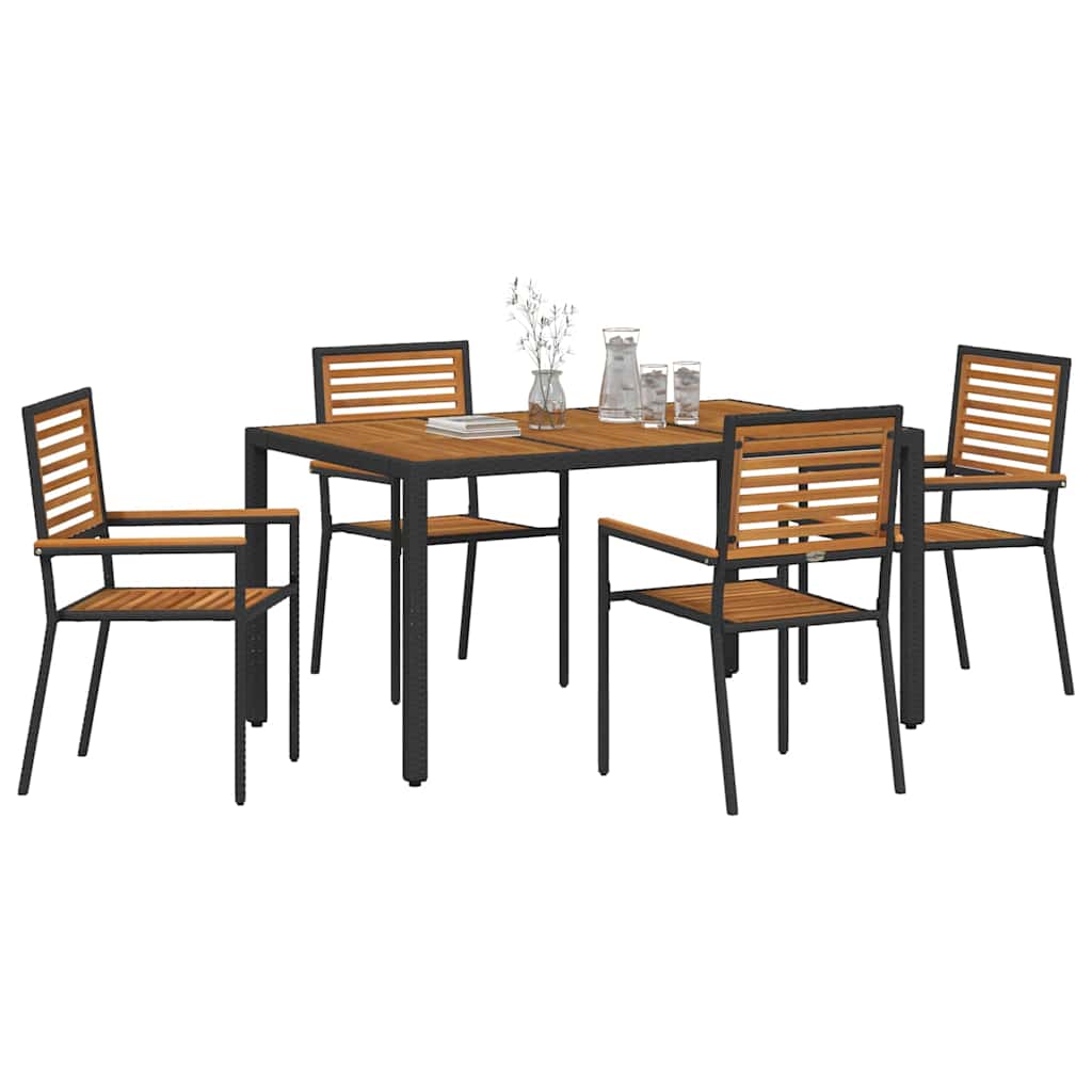 Tuin eettafelset 5 pcs Zwart en Bruin poly rattan is nu te koop bij PeponiXL, paradijselijk wonen!
