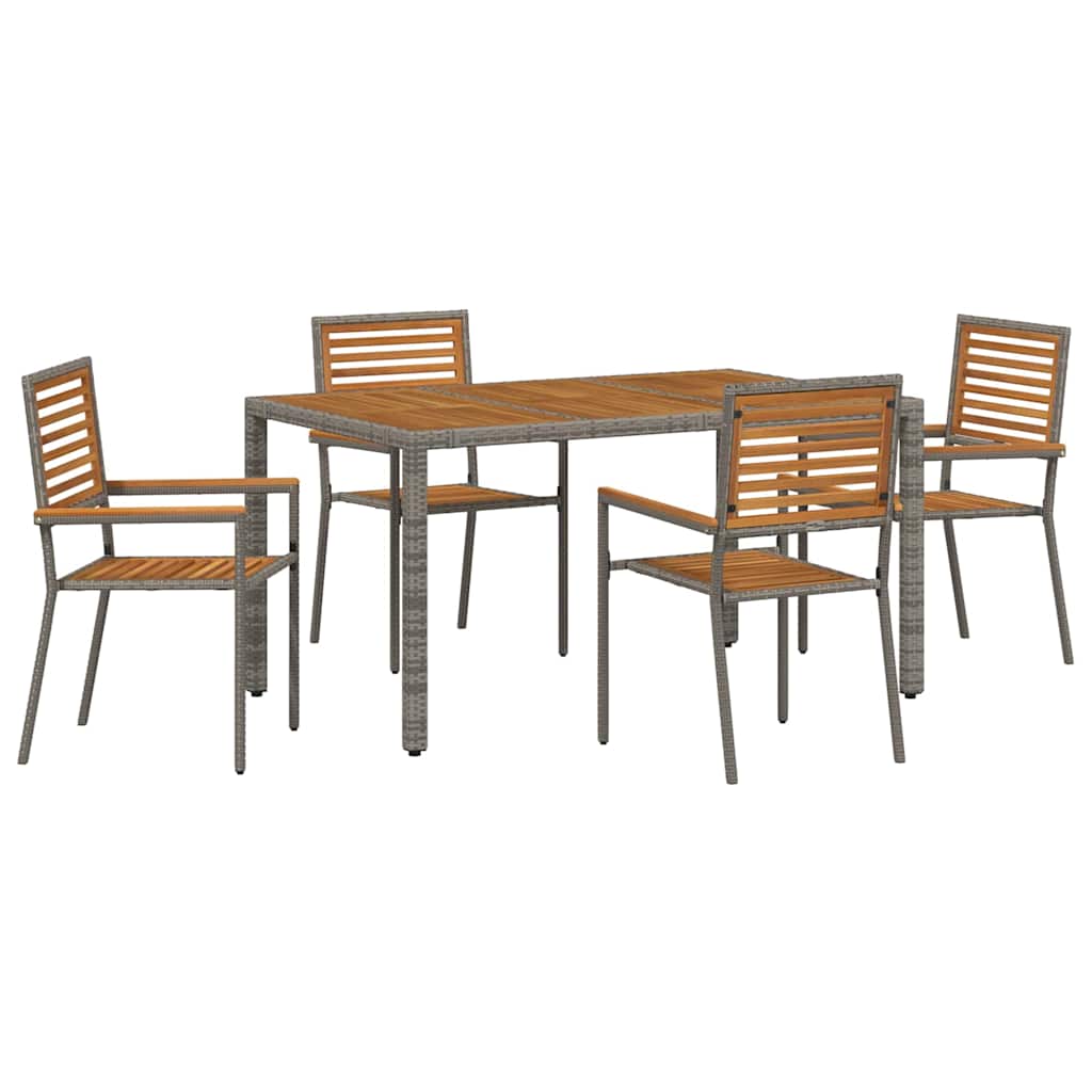 Tuin eettafelset 5 pcs Grijs en Bruin poly rattan is nu te koop bij PeponiXL, paradijselijk wonen!