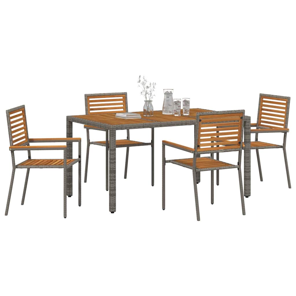 Tuin eettafelset 5 pcs Grijs en Bruin poly rattan is nu te koop bij PeponiXL, paradijselijk wonen!