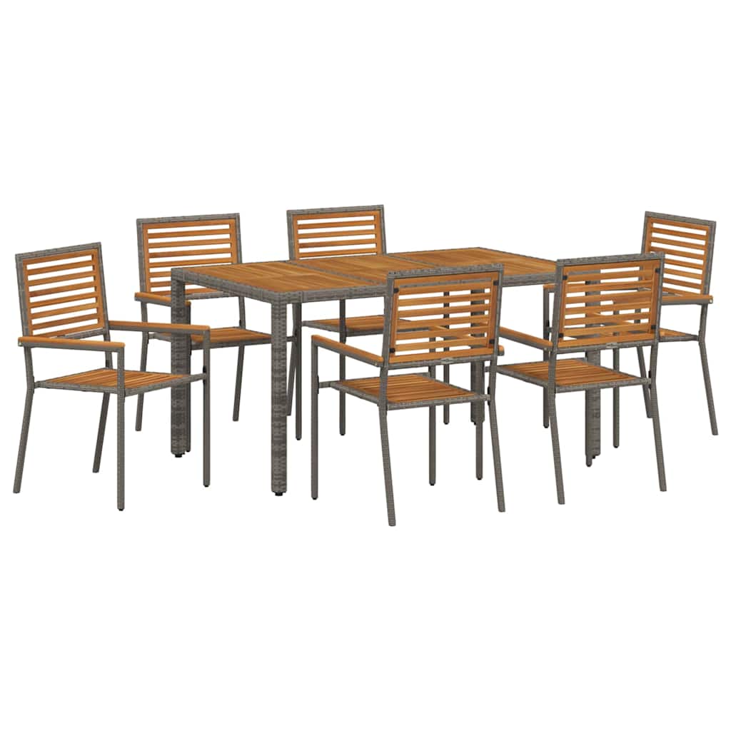 Tuin eettafelset 7 pcs Grijs en Bruin poly rattan is nu te koop bij PeponiXL, paradijselijk wonen!