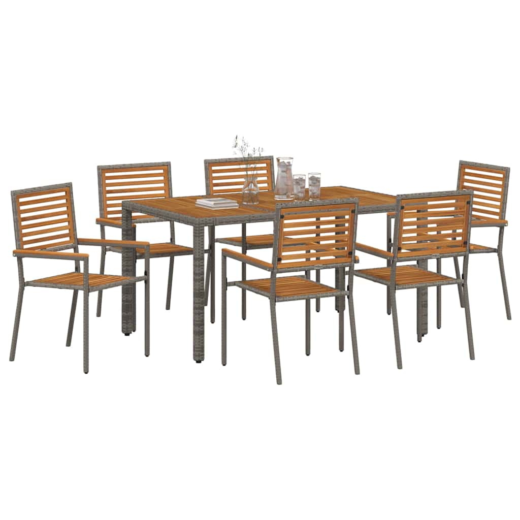 Tuin eettafelset 7 pcs Grijs en Bruin poly rattan is nu te koop bij PeponiXL, paradijselijk wonen!