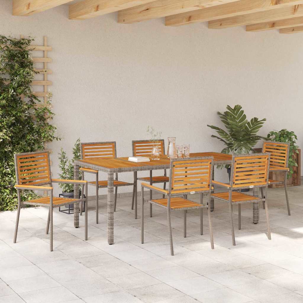 Tuin eettafelset 7 pcs Grijs en Bruin poly rattan is nu te koop bij PeponiXL, paradijselijk wonen!