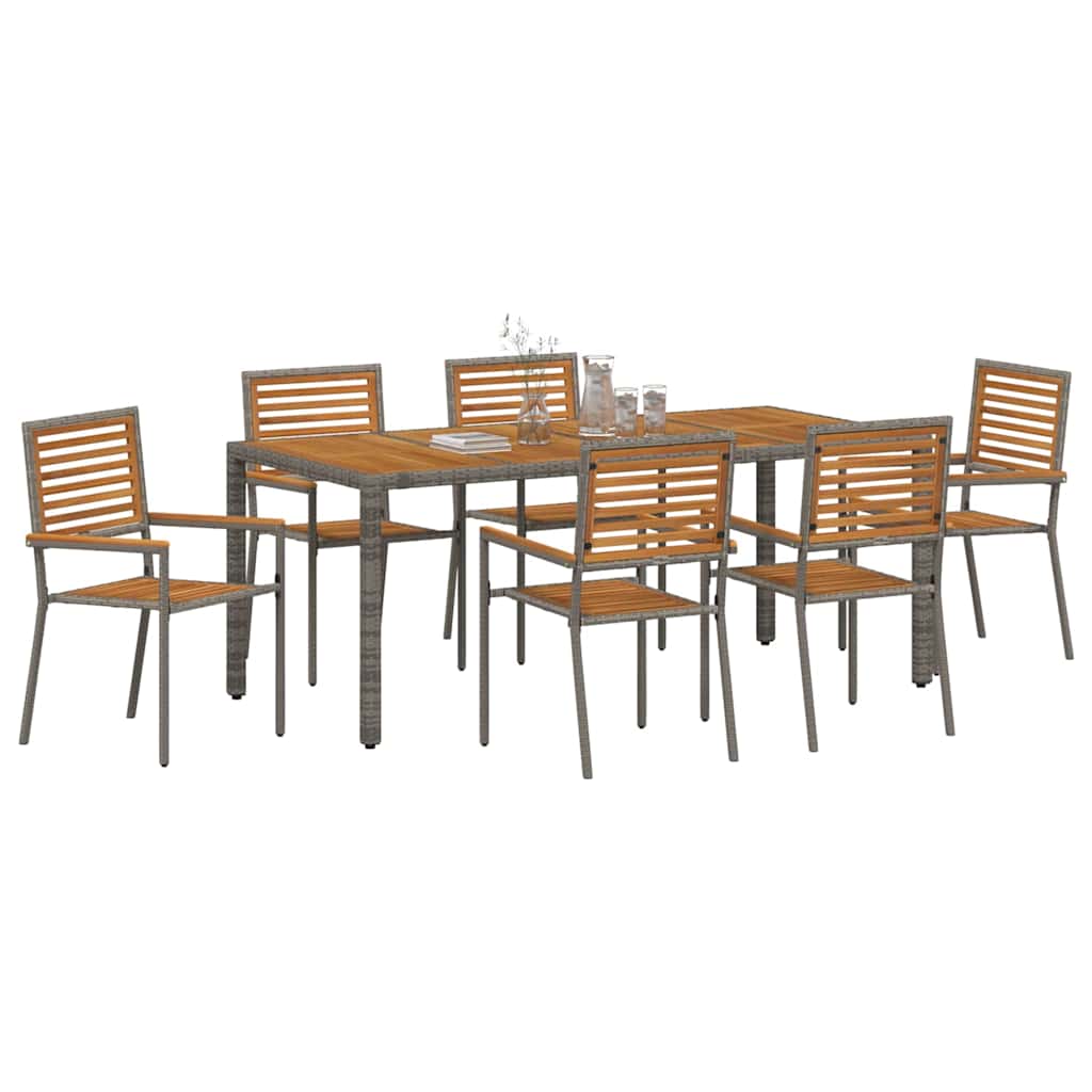 Tuin eettafelset 7 pcs Grijs en Bruin poly rattan is nu te koop bij PeponiXL, paradijselijk wonen!