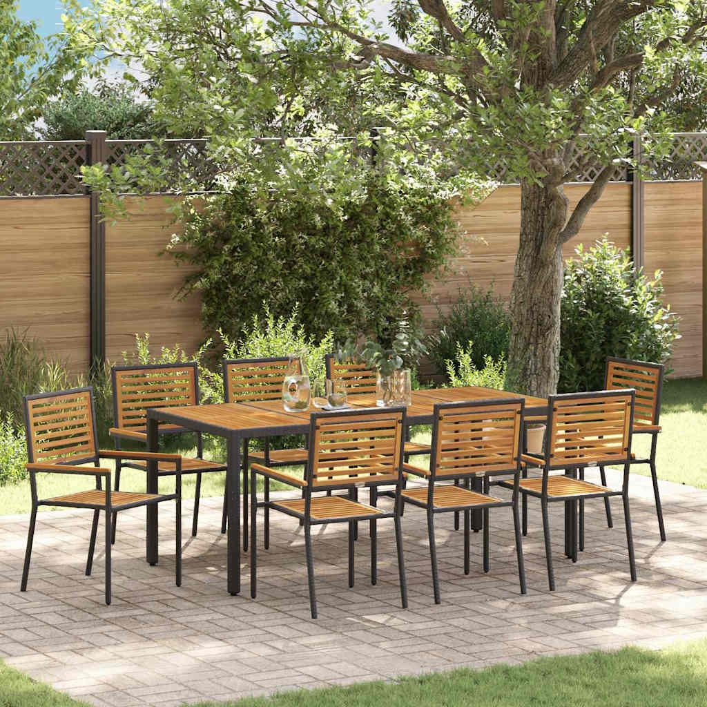 Tuin eettafelset 9 pcs Zwart en Bruin poly rattan is nu te koop bij PeponiXL, paradijselijk wonen!