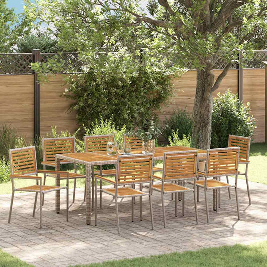 Tuin eettafelset 9 pcs Grijs en Bruin poly rattan is nu te koop bij PeponiXL, paradijselijk wonen!