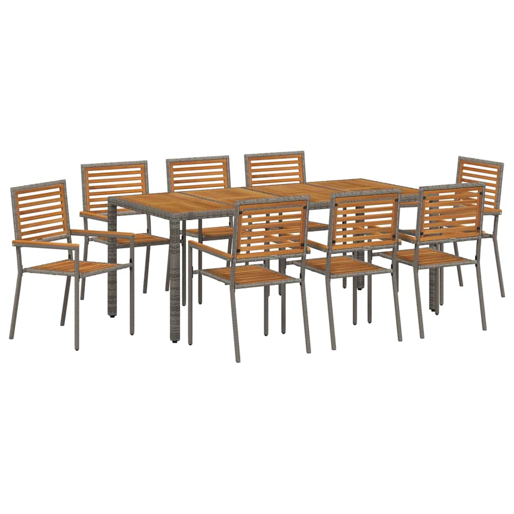 Tuin eettafelset 9 pcs Grijs en Bruin poly rattan is nu te koop bij PeponiXL, paradijselijk wonen!