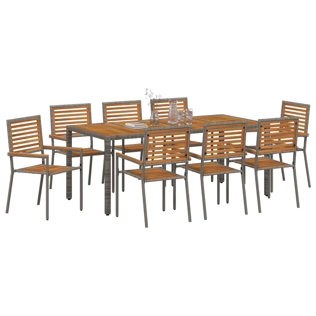 Tuin eettafelset 9 pcs Grijs en Bruin poly rattan is nu te koop bij PeponiXL, paradijselijk wonen!