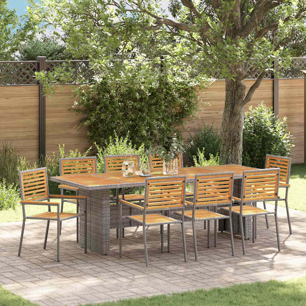 Tuin eettafelset 9 pcs Grijs en Bruin poly rattan is nu te koop bij PeponiXL, paradijselijk wonen!