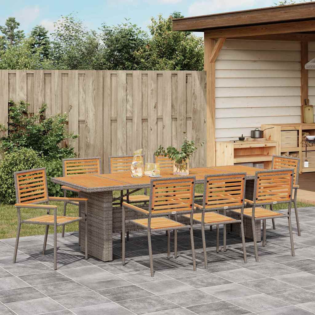 Tuin eettafelset 9 pcs Grijs en Bruin poly rattan is nu te koop bij PeponiXL, paradijselijk wonen!