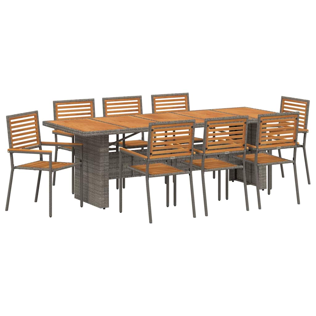 Tuin eettafelset 9 pcs Grijs en Bruin poly rattan is nu te koop bij PeponiXL, paradijselijk wonen!