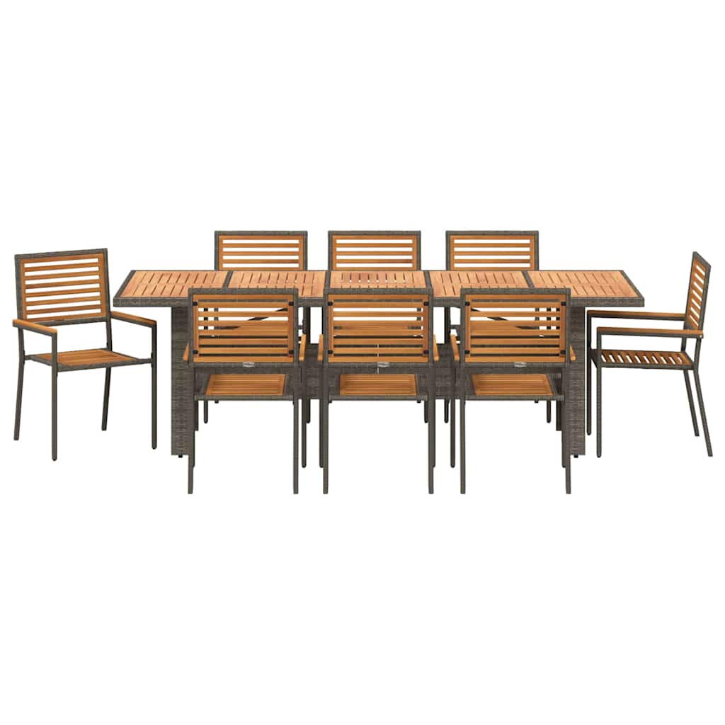 Tuin eettafelset 9 pcs Grijs en Bruin poly rattan is nu te koop bij PeponiXL, paradijselijk wonen!