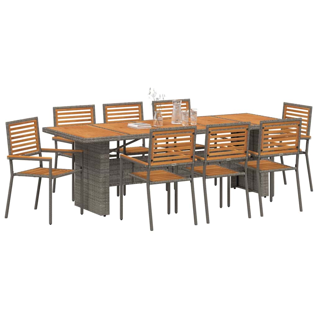 Tuin eettafelset 9 pcs Grijs en Bruin poly rattan is nu te koop bij PeponiXL, paradijselijk wonen!