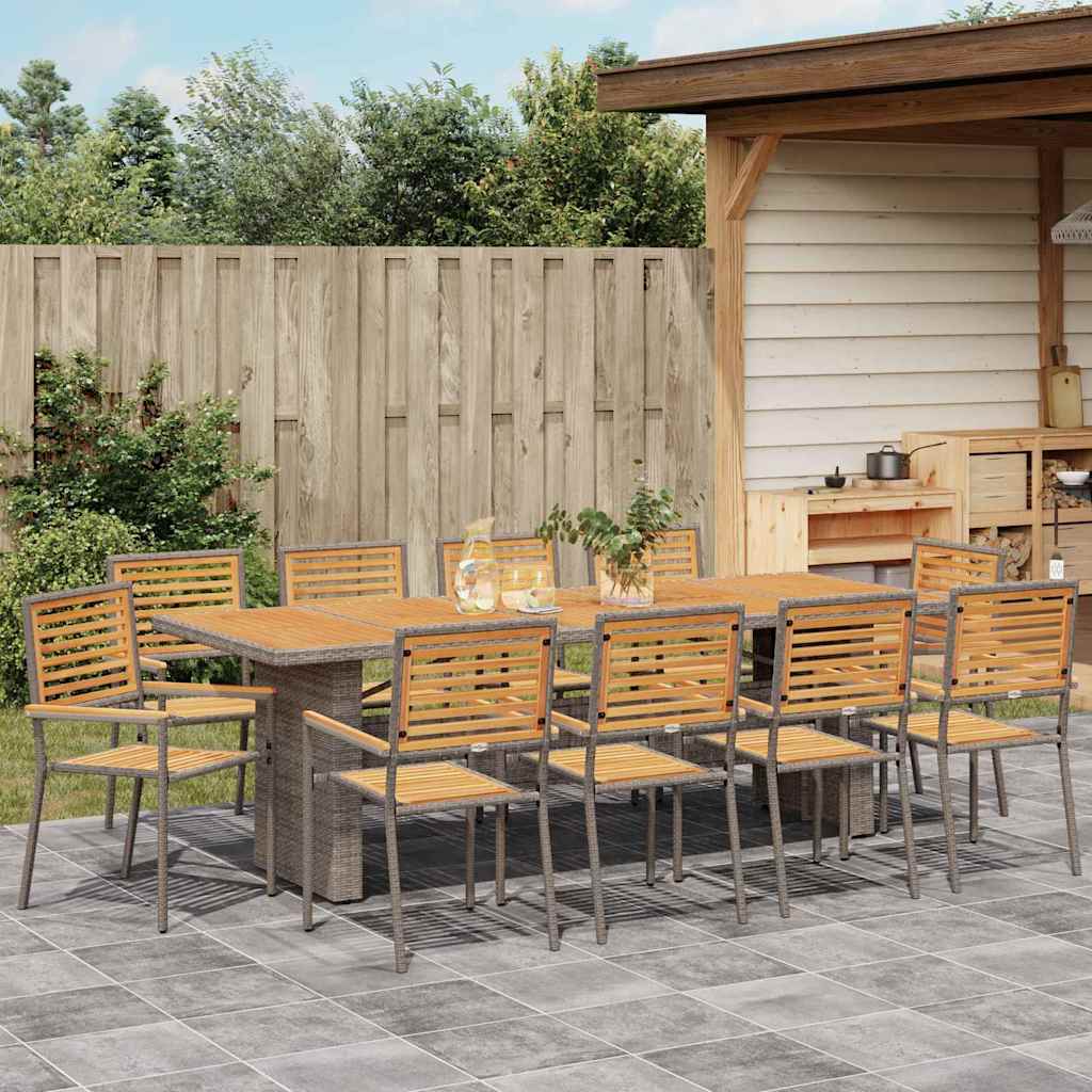 Tuin eettafelset 11 pcs Grijs en Bruin poly rattan is nu te koop bij PeponiXL, paradijselijk wonen!