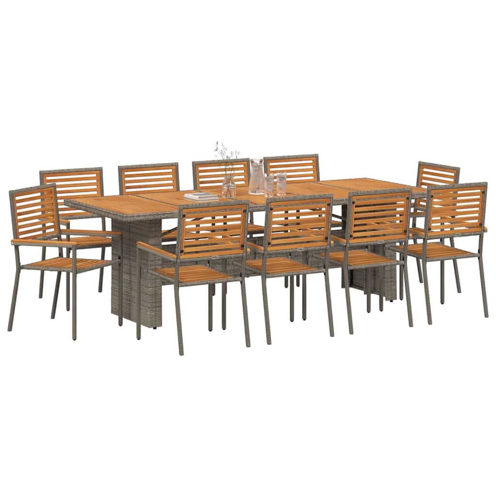 Tuin eettafelset 11 pcs Grijs en Bruin poly rattan is nu te koop bij PeponiXL, paradijselijk wonen!