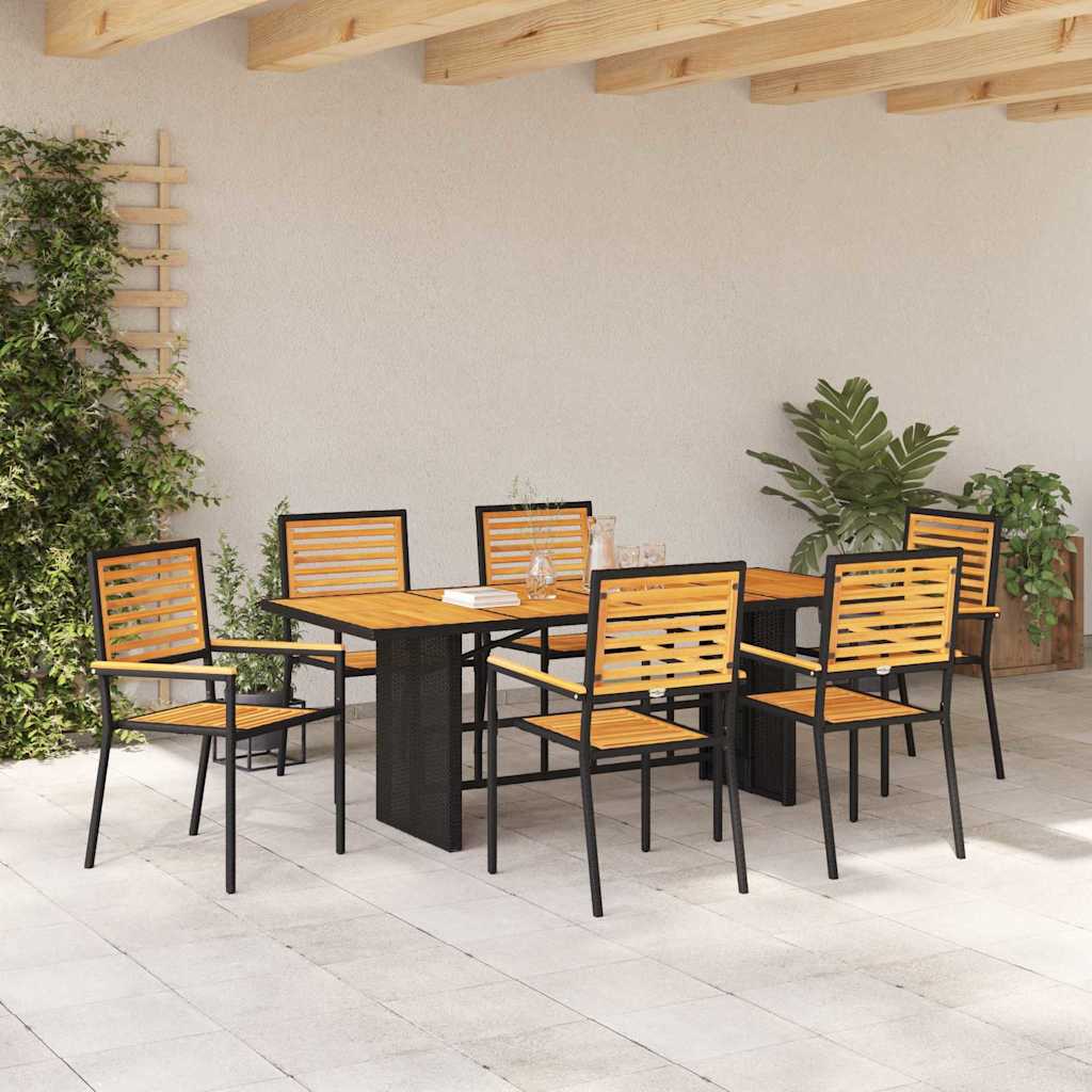 Tuin eettafelset 7 pcs Zwart en Bruin poly rattan is nu te koop bij PeponiXL, paradijselijk wonen!
