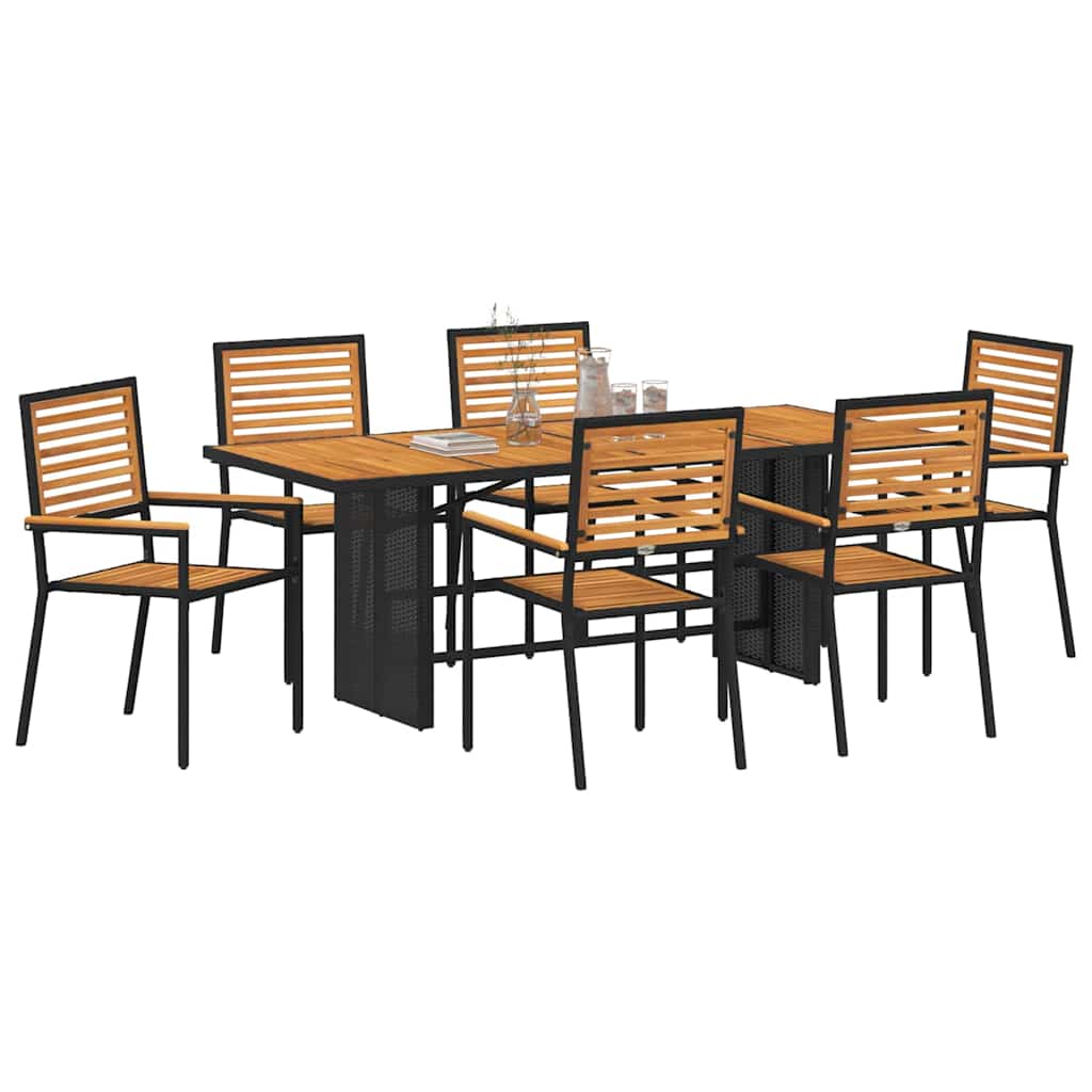 Tuin eettafelset 7 pcs Zwart en Bruin poly rattan is nu te koop bij PeponiXL, paradijselijk wonen!