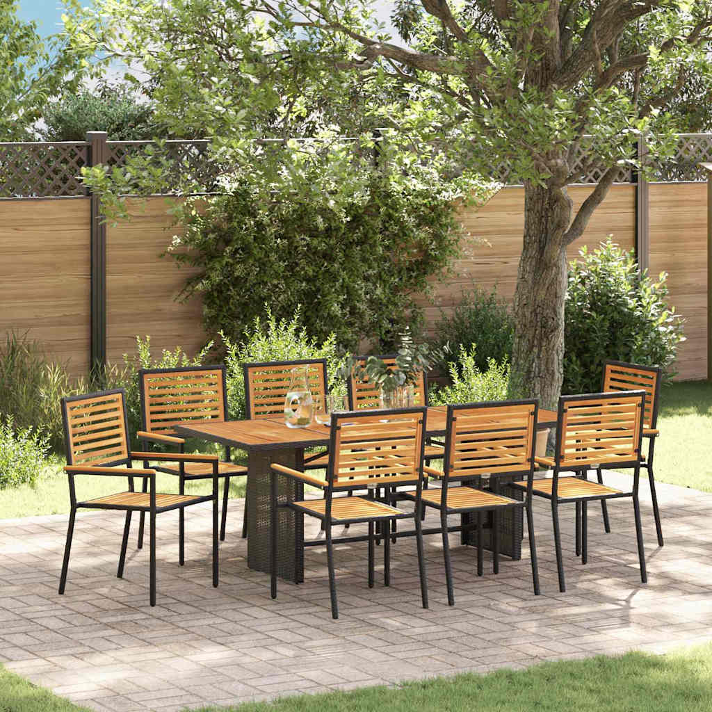 Tuin eettafelset 9 pcs Zwart en Bruin poly rattan is nu te koop bij PeponiXL, paradijselijk wonen!