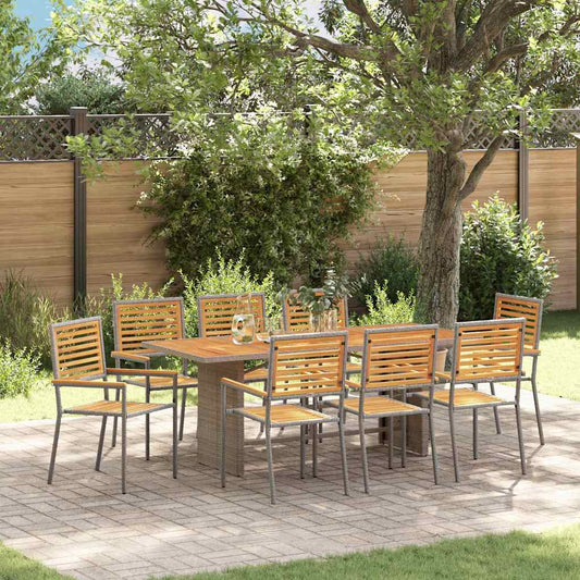 Tuin eettafelset 9 pcs Grijs en Bruin poly rattan is nu te koop bij PeponiXL, paradijselijk wonen!