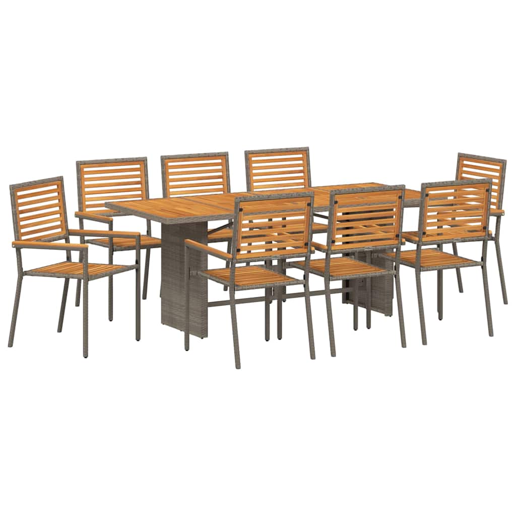 Tuin eettafelset 9 pcs Grijs en Bruin poly rattan is nu te koop bij PeponiXL, paradijselijk wonen!