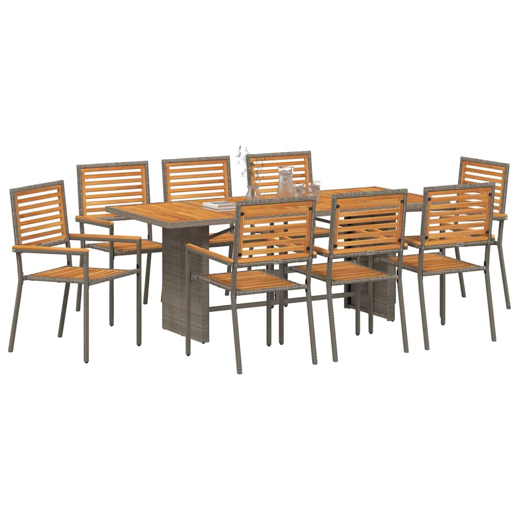 Tuin eettafelset 9 pcs Grijs en Bruin poly rattan is nu te koop bij PeponiXL, paradijselijk wonen!