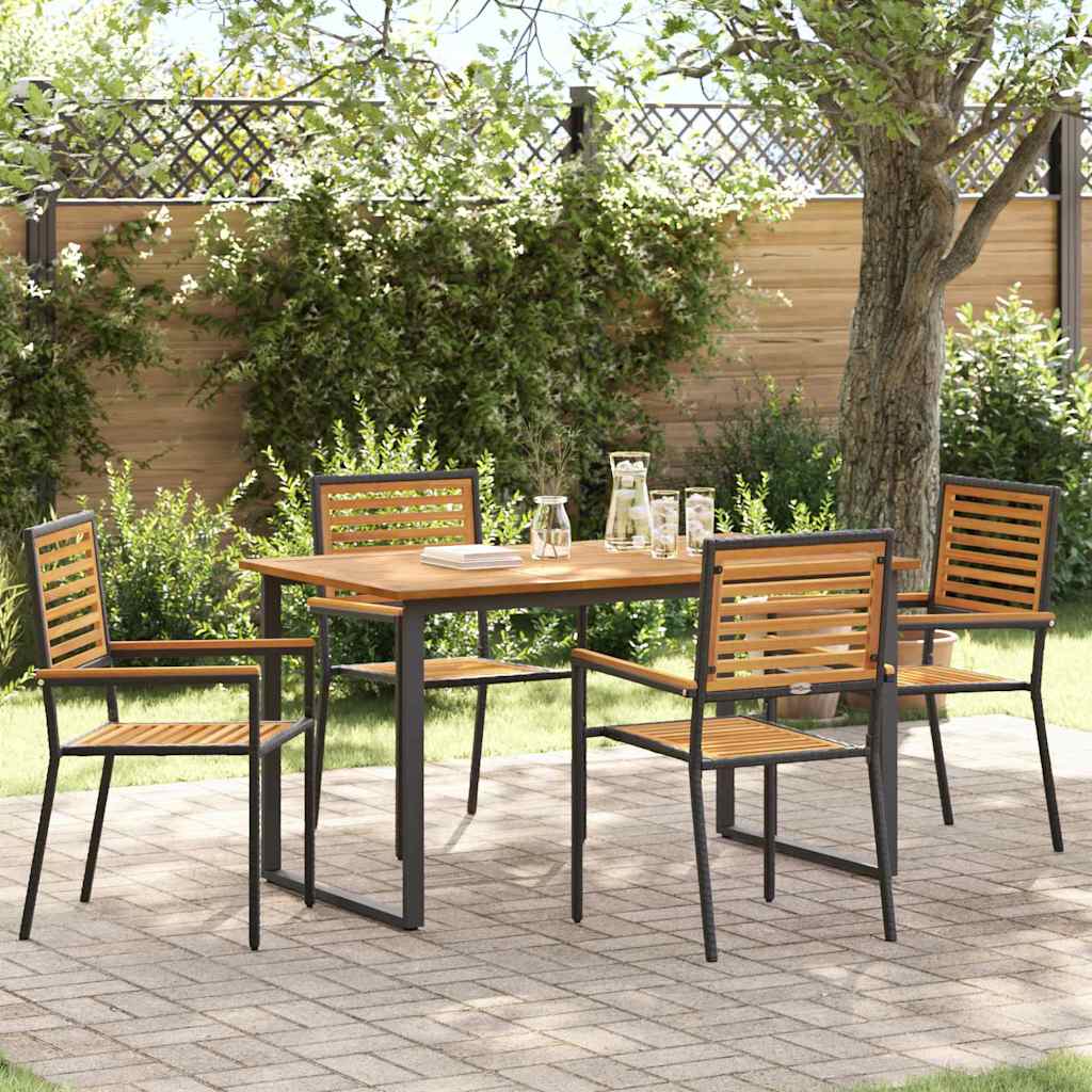 Tuin eettafelset 5 pcs Zwart Massief Acaciahout is nu te koop bij PeponiXL, paradijselijk wonen!