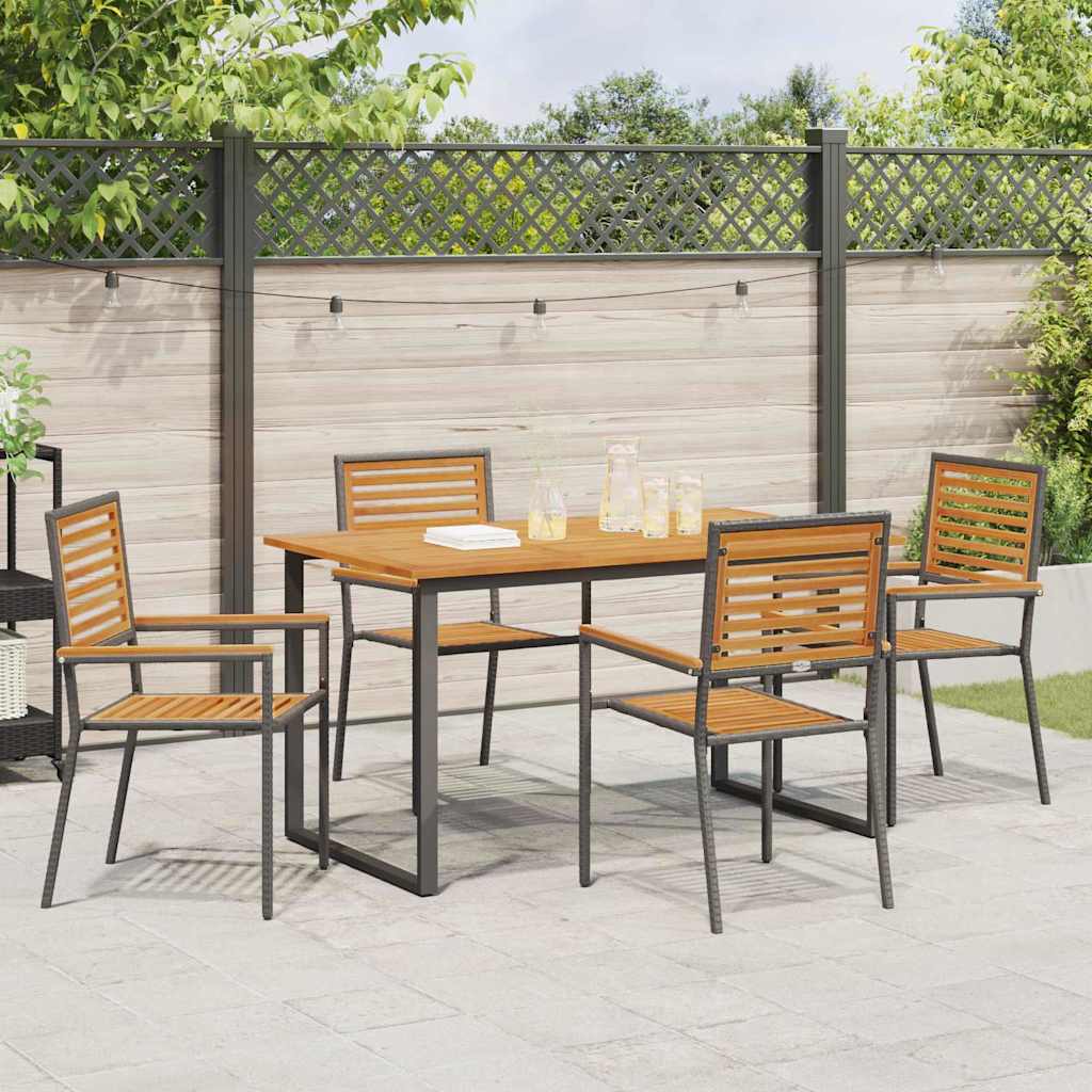 Tuin eettafelset 5 pcs Zwart Massief Acaciahout is nu te koop bij PeponiXL, paradijselijk wonen!