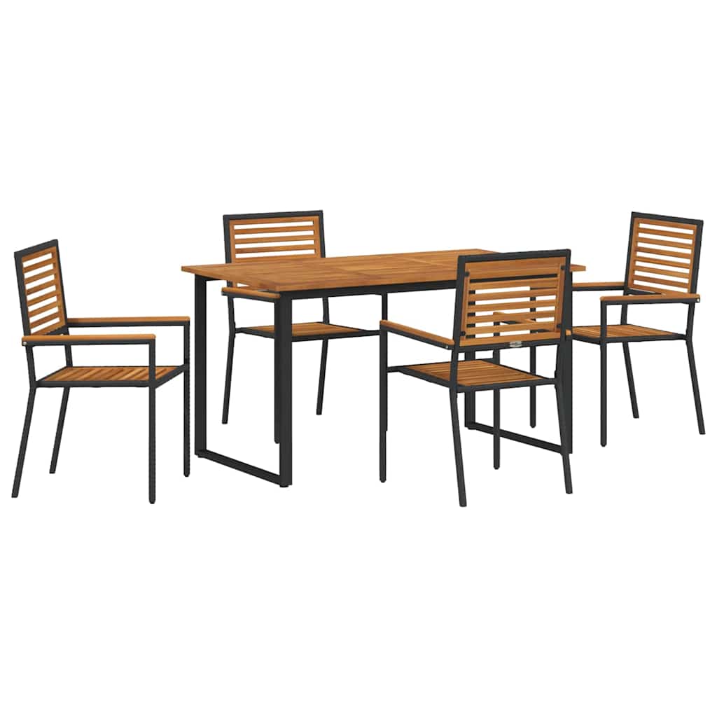 Tuin eettafelset 5 pcs Zwart Massief Acaciahout is nu te koop bij PeponiXL, paradijselijk wonen!