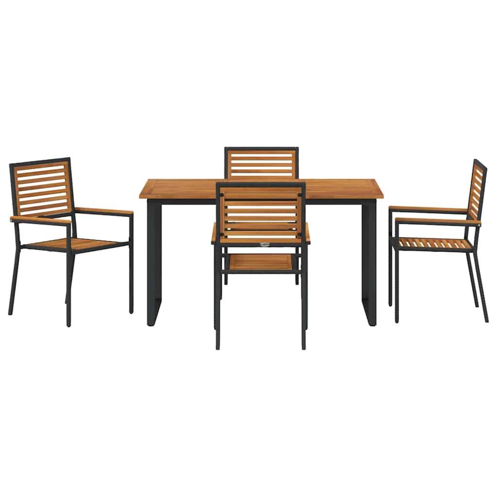 Tuin eettafelset 5 pcs Zwart Massief Acaciahout is nu te koop bij PeponiXL, paradijselijk wonen!
