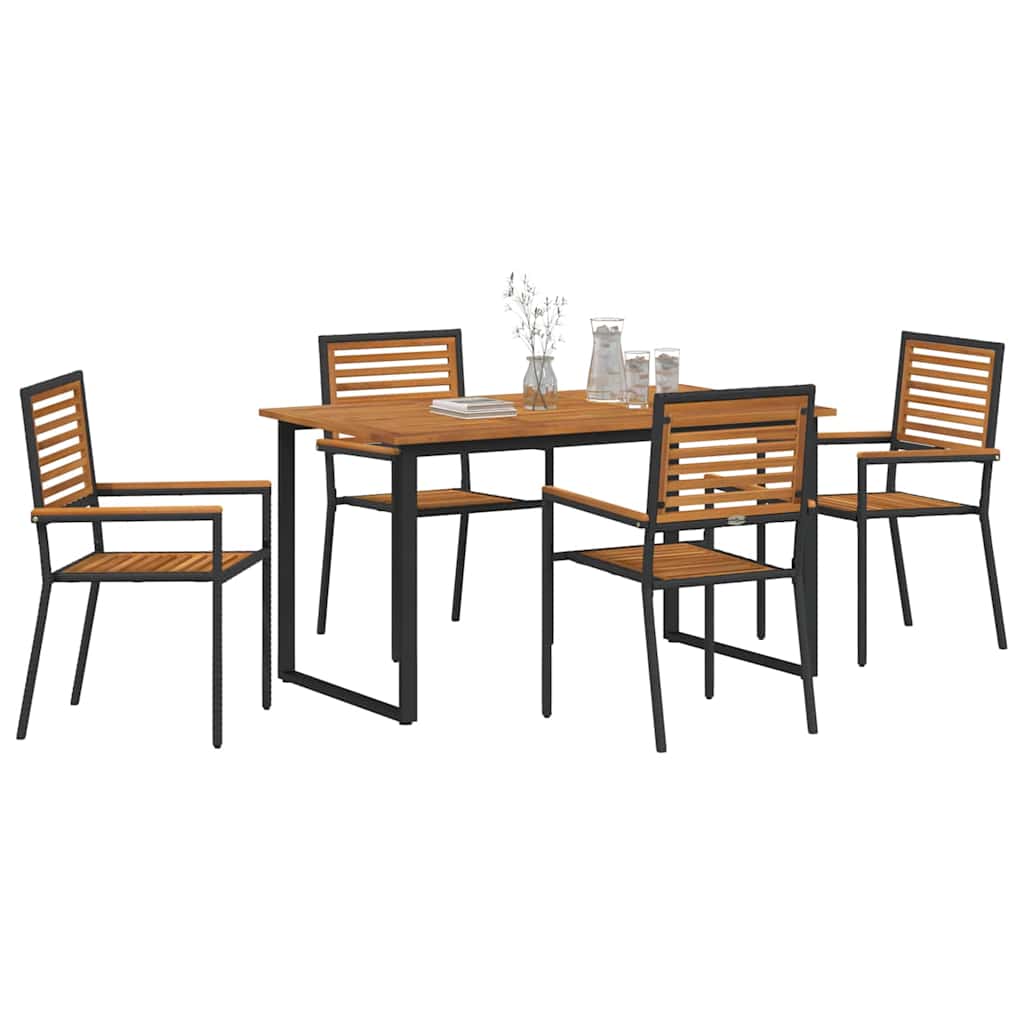 Tuin eettafelset 5 pcs Zwart Massief Acaciahout is nu te koop bij PeponiXL, paradijselijk wonen!