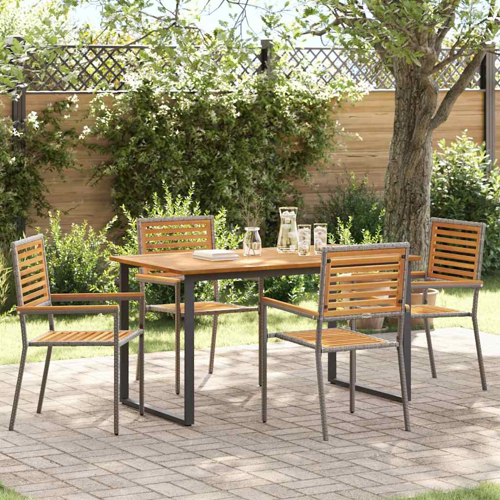 Tuin eettafelset 5 pcs Grijs Massief Acaciahout is nu te koop bij PeponiXL, paradijselijk wonen!