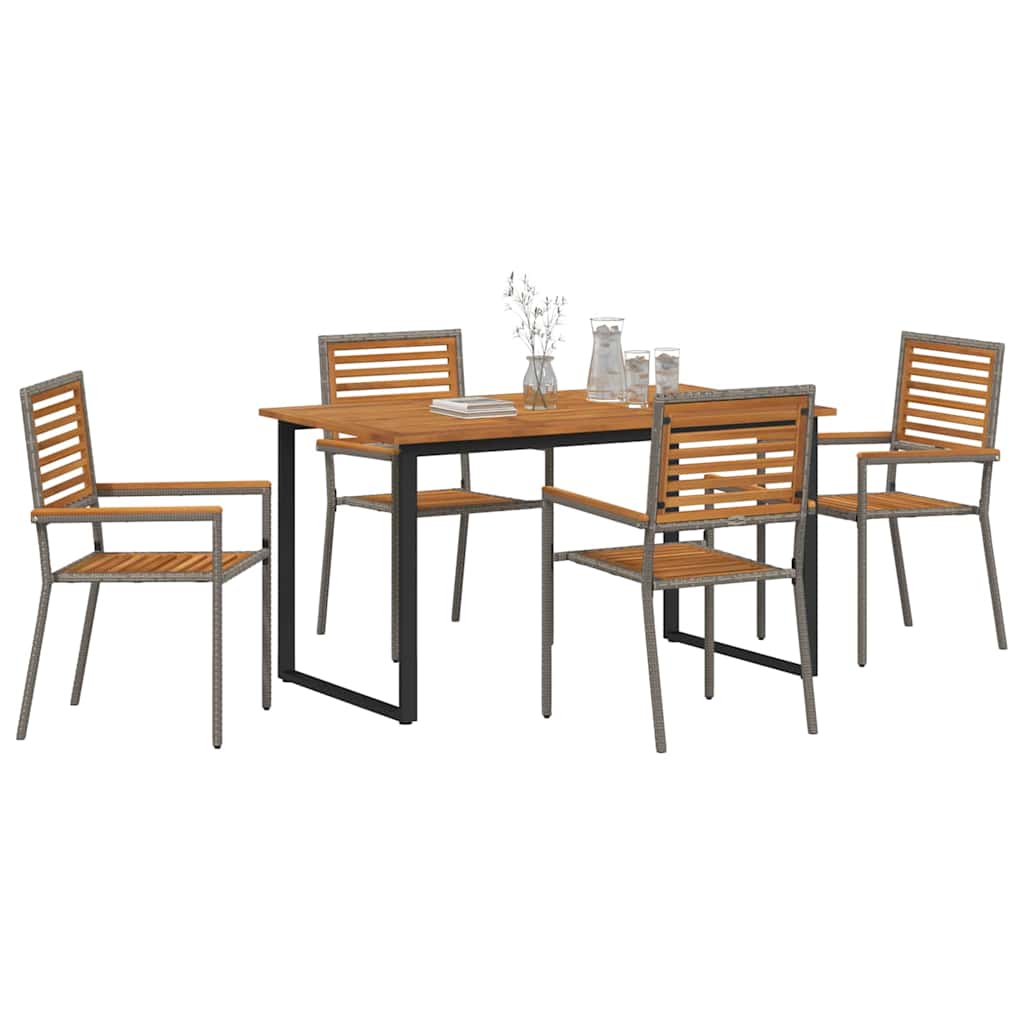Tuin eettafelset 5 pcs Grijs Massief Acaciahout is nu te koop bij PeponiXL, paradijselijk wonen!