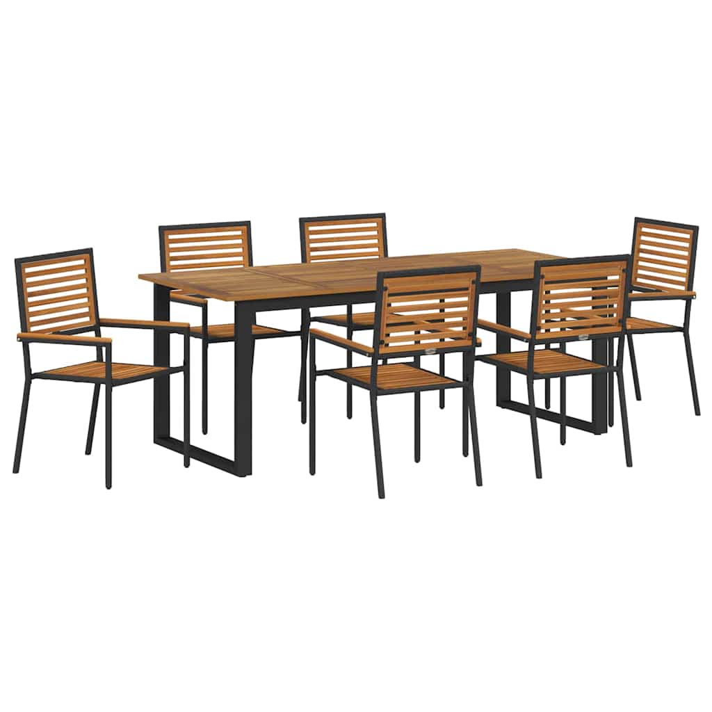 Tuin eettafelset 7 pcs Zwart Massief Acaciahout is nu te koop bij PeponiXL, paradijselijk wonen!
