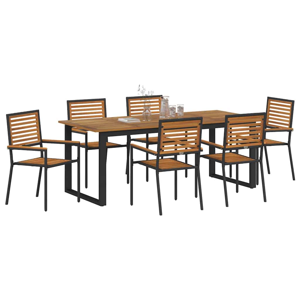 Tuin eettafelset 7 pcs Zwart Massief Acaciahout is nu te koop bij PeponiXL, paradijselijk wonen!