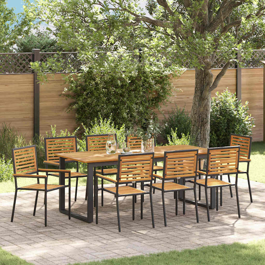 Tuin eettafelset 9 pcs Zwart Massief Acaciahout is nu te koop bij PeponiXL, paradijselijk wonen!