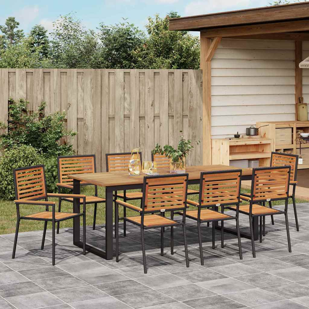 Tuin eettafelset 9 pcs Zwart Massief Acaciahout is nu te koop bij PeponiXL, paradijselijk wonen!