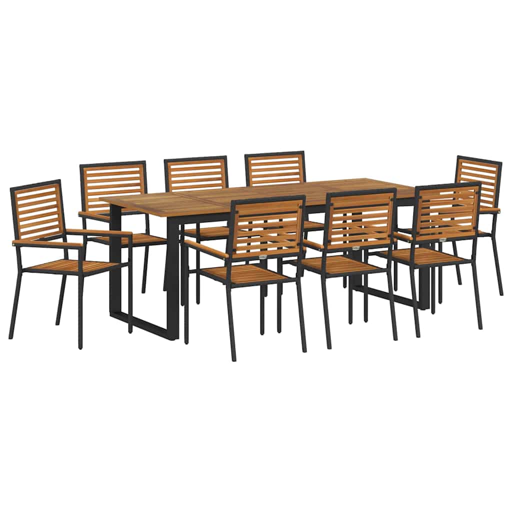 Tuin eettafelset 9 pcs Zwart Massief Acaciahout is nu te koop bij PeponiXL, paradijselijk wonen!