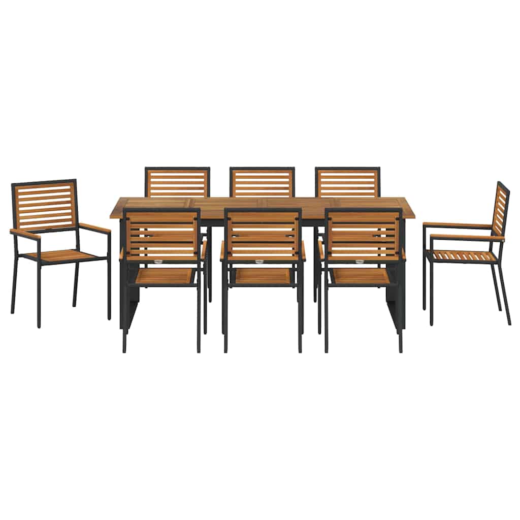 Tuin eettafelset 9 pcs Zwart Massief Acaciahout is nu te koop bij PeponiXL, paradijselijk wonen!