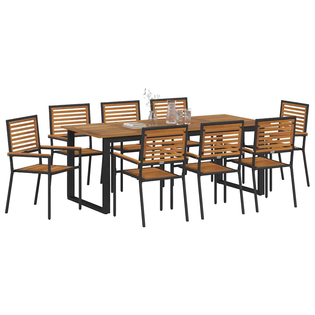 Tuin eettafelset 9 pcs Zwart Massief Acaciahout is nu te koop bij PeponiXL, paradijselijk wonen!