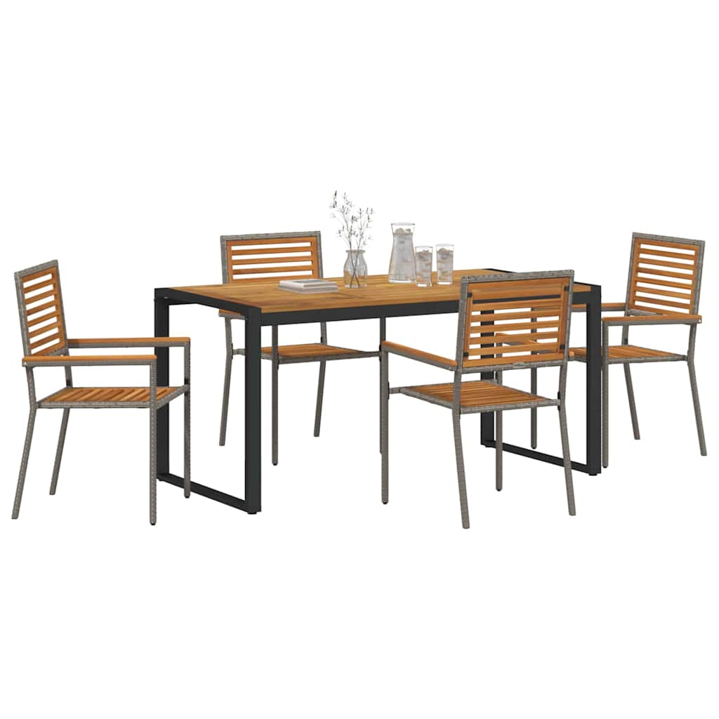 Tuin eettafelset 5 pcs Grijs en Bruin poly rattan is nu te koop bij PeponiXL, paradijselijk wonen!