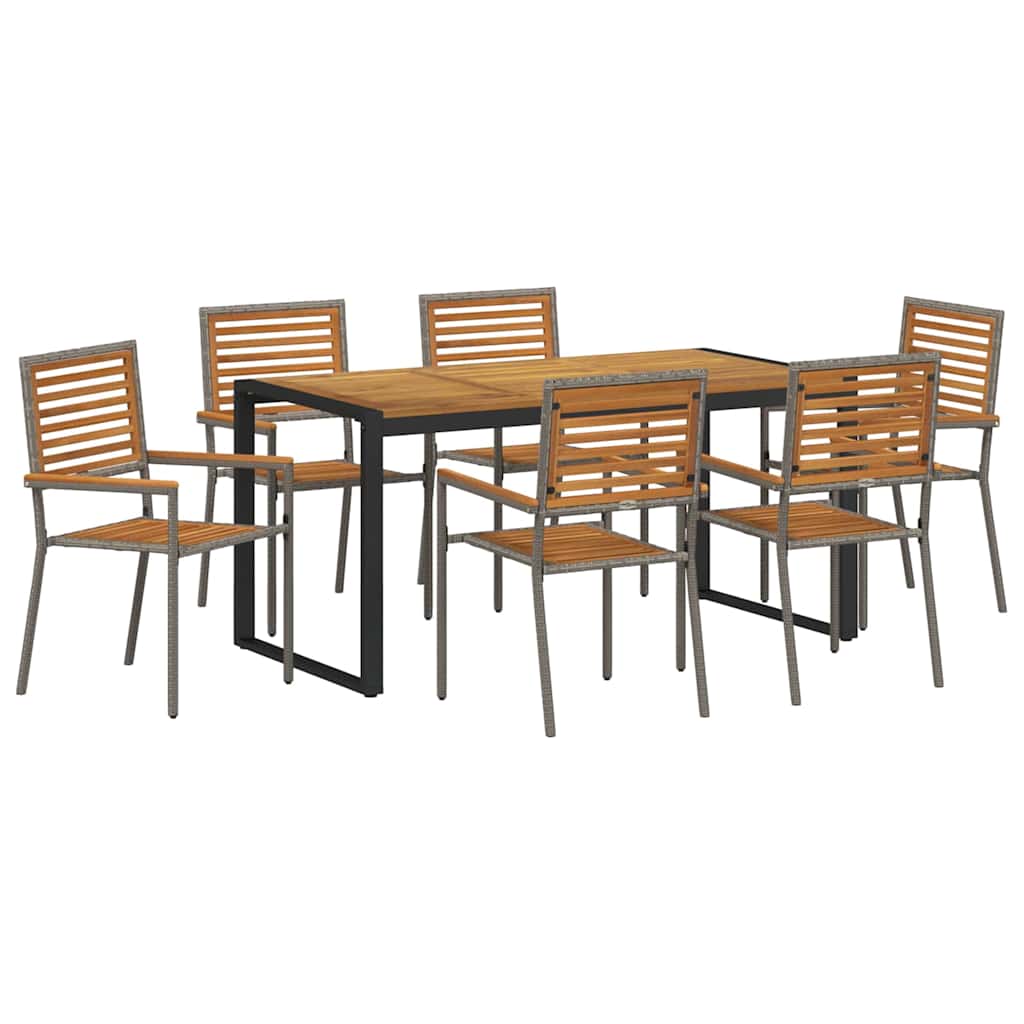 Tuin eettafelset 7 pcs Grijs en Bruin poly rattan is nu te koop bij PeponiXL, paradijselijk wonen!