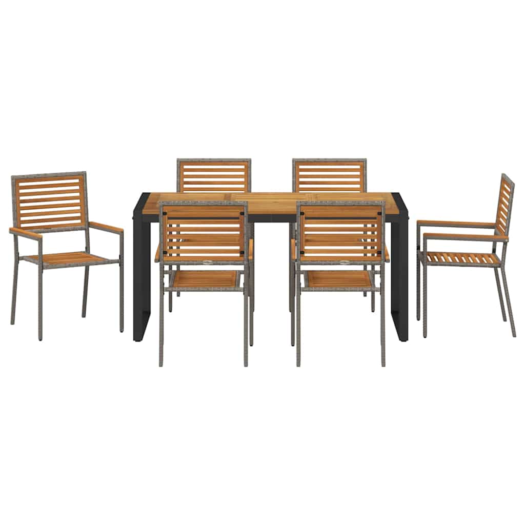 Tuin eettafelset 7 pcs Grijs en Bruin poly rattan is nu te koop bij PeponiXL, paradijselijk wonen!