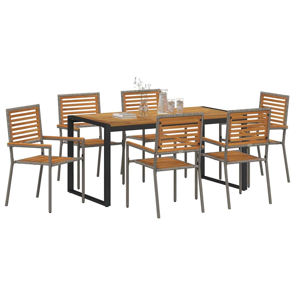 Tuin eettafelset 7 pcs Grijs en Bruin poly rattan is nu te koop bij PeponiXL, paradijselijk wonen!